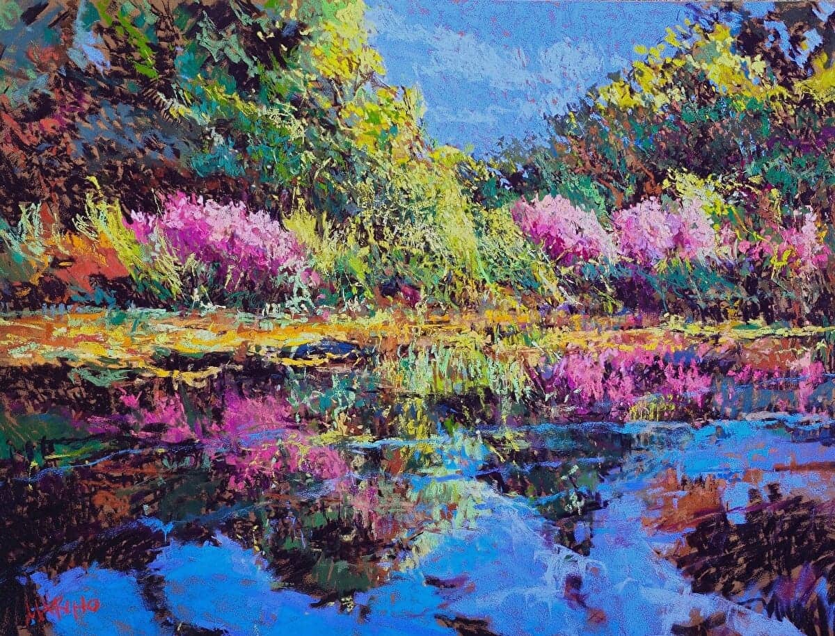 'Spring Blossoms at the Pond,' a pastel by Maria Marino